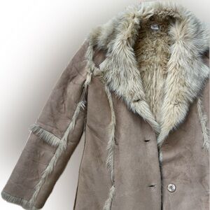 Luxurious Tan Faux Fur Trimmed Coat